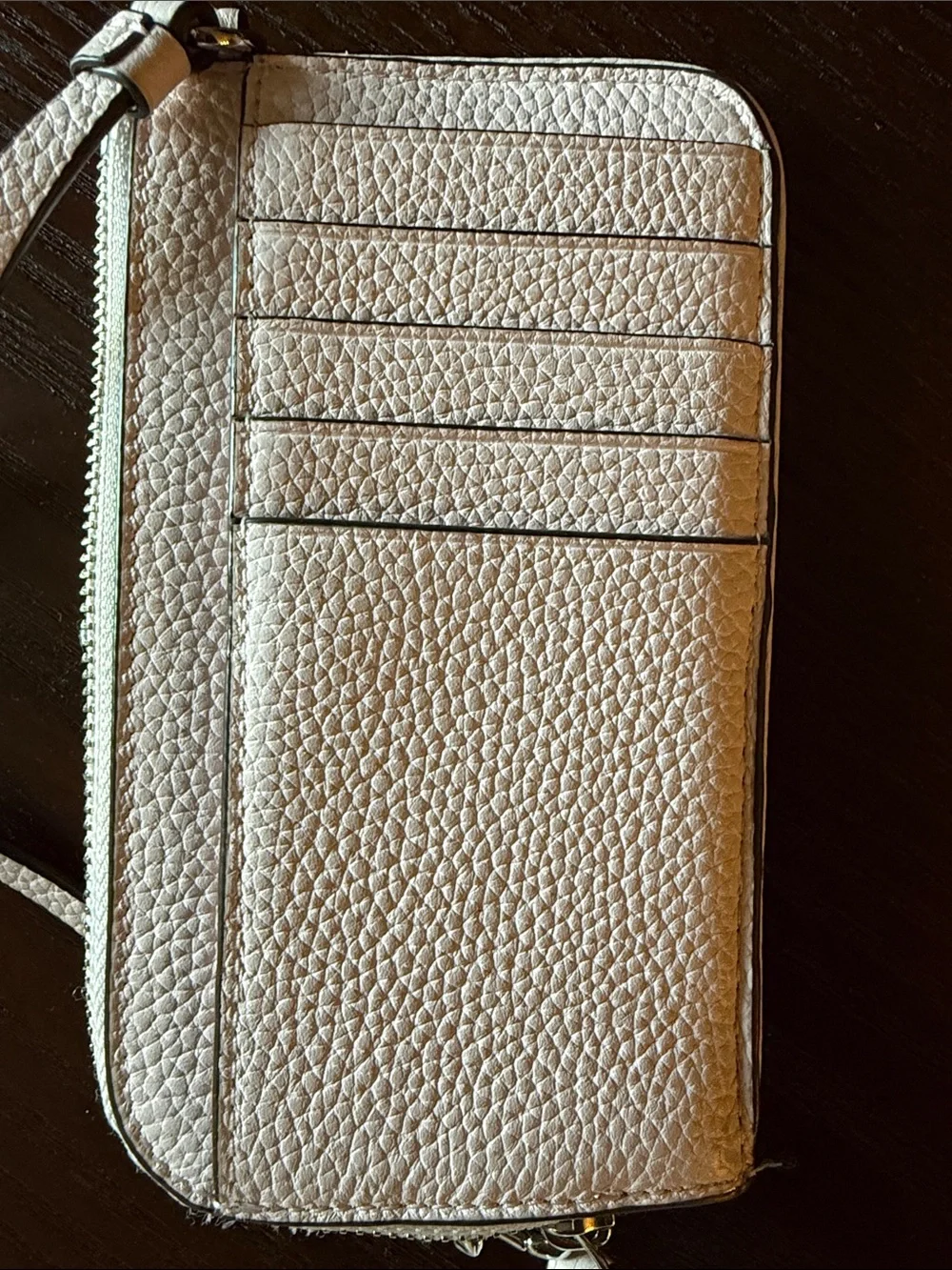 Tory Burch light pink Pebbled Leather Wristlet Wallet with Logo Cutout
